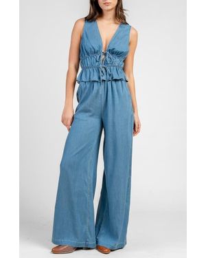 Beivy Shirred Wide Leg Jumpsuit - Blue