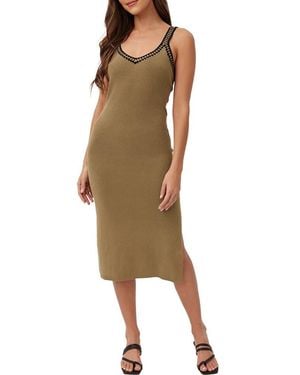 Bella Dahl Crochet Trim Linen Blend Midi Sweater Dress - Brown