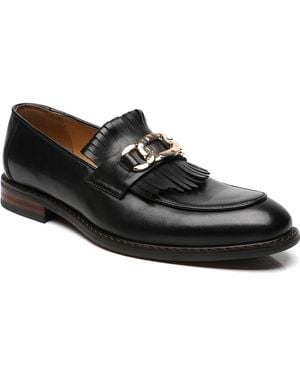 La Milano Franconia Apron Toe Kilted Bit Loafer - Black