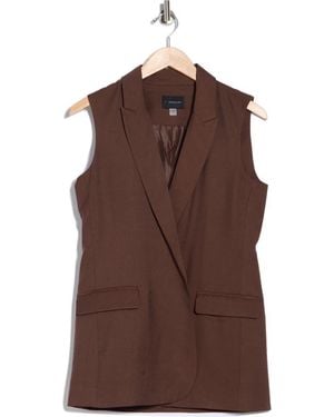 Tahari Textured Peak Lapel Vest - Brown