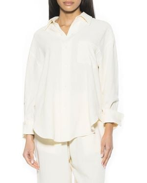 Alexia Admor Amber Oversize Linen & Cotton Button-Up Shirt - White