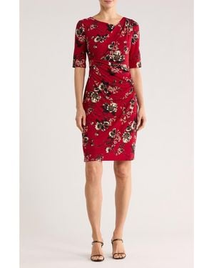 Connected Apparel Floral Shirred Waist Knit Dress
