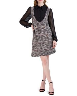 Julia Jordan Long Sleeve Mixed Media Pinafore Dress - Black