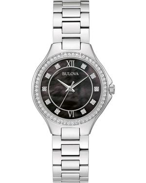 Bulova Crystal Bezel Mother Of Pearl Bracelet Watch, 32Mm - Metallic