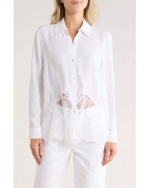L'Agence Adalee Lace Trim Button-Up Shirt - White