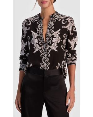 Alice + Olivia Willa Florentine Print Button-Up Shirt - Black