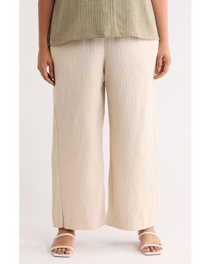 Max Studio Wide Leg Textured Woven Drawstring Pants - Natural