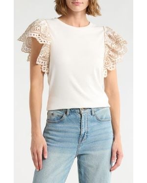Joie Embroidered Cap Sleeve Top - White