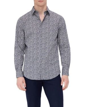 Bugatchi Julian Shaped Fit Leaf Print Button-Up Shirt - Gray
