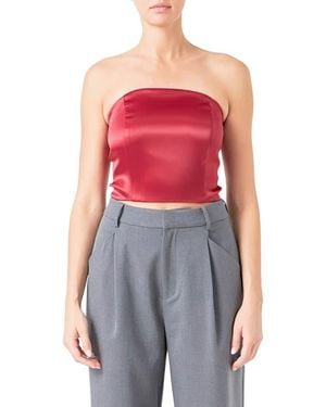 Endless Rose Strapless Satin Crop Top - Red