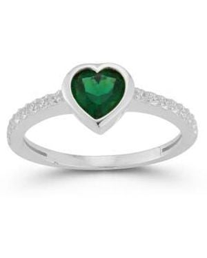 Sphera Milano Rhodium Plate Heart Cz Ring - Blue