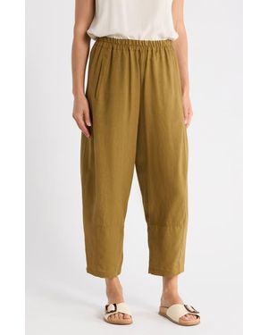 Max Studio Crop Linen Blend Barrel Leg Pants - Green