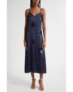 Ramy Brook Shannon Placed Sequin Floral Satin Slipdress - Blue