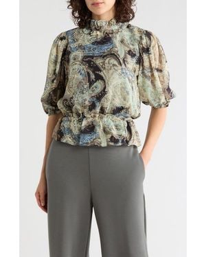 Tahari Ruffle Mock Neck Top - Gray