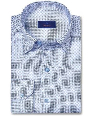 David Donahue Geometric Print Cotton Sport Shirt - Blue