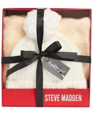 Steve Madden Fleece Scarf & Shimmer Beanie Gift Set - White
