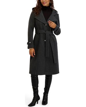 Kensie Belted Plush Trench Coat - Black