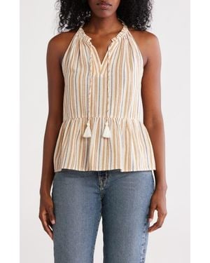 Lucky Brand Tassel Tie Cotton Halter Peplum Top - Blue