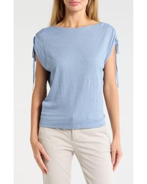 Max Studio Ruched Shoulder Textured Knit Top - Blue