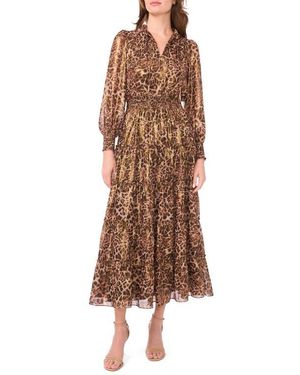 Halogen® Long Sleeve Tiered Midi Dress - Brown