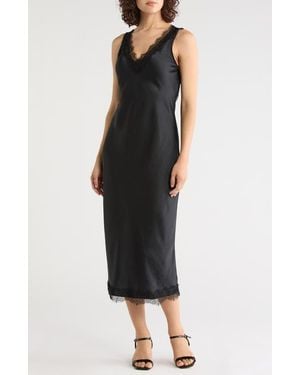 Nordstrom Rack Lace Trim Satin Midi Dress - Black