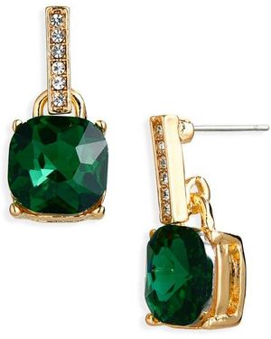 Cara Cushion Cut Crystal Drop Earrings - Green