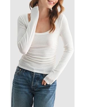 Lush Long Sleeve Ruched Top - White