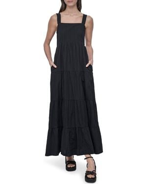 DKNY Square Neck Tiered Cotton Maxi Dress - Black