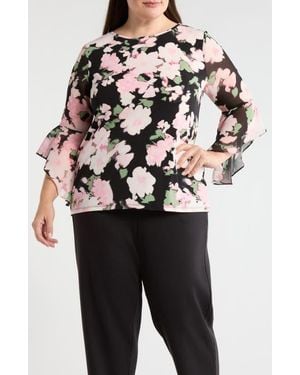 Kasper Ruffle Sleeve Top - Black