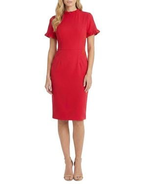 Maggy London Ruffle Short Sleeve Pocket Sheath Dress - Red