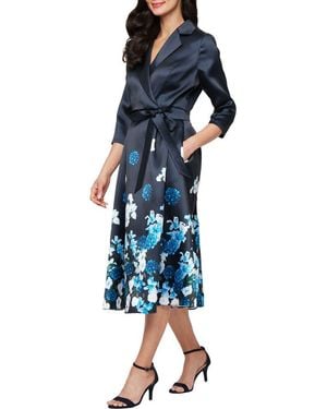 Alex Evenings Placement Print Faux Wrap Mikado Cocktail Dress - Blue