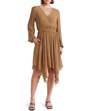 Wishlist Long Sleeve Handkerchief Hem Dress - Brown