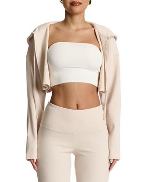 Naked Wardrobe Thermal Oversize Crop Hoodie - Natural