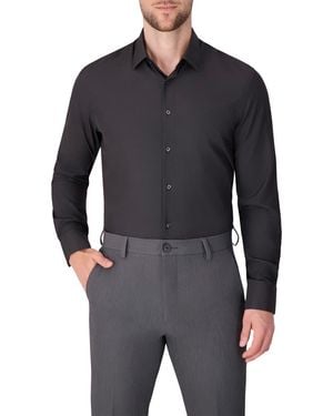 Report Collection Herringbone Print Slim Fit Stretch Dress Shirt - Black