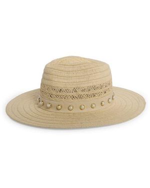 BCBGMAXAZRIA Embellished Straw Panama Hat - Natural