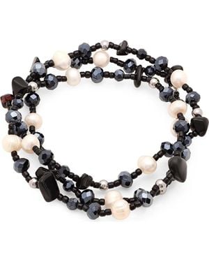 Steeltime Set Of 3 Beaded Stretch Bracelets - Black