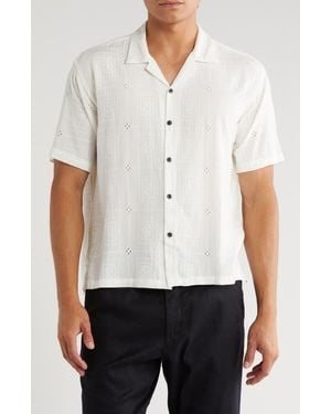 T.R. Premium Boxy Fit Floral Eyelet Embroidered Camp Shirt - White