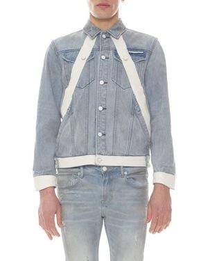 HVMAN Denim Jacket with Leather Trim - Blue