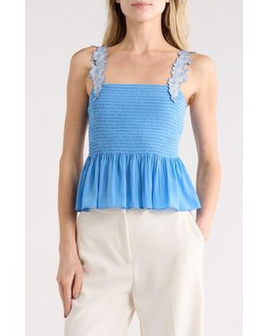 Ramy Brook Giulia Floral Strap Smocked Top - Blue