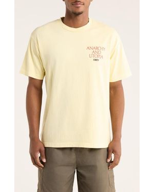 Obey Anarchy & Utopia Graphic T-Shirt - Natural