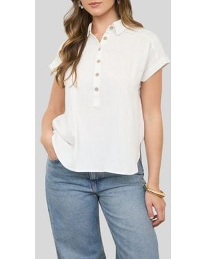 Blu Pepper Collared Gauze Top - White