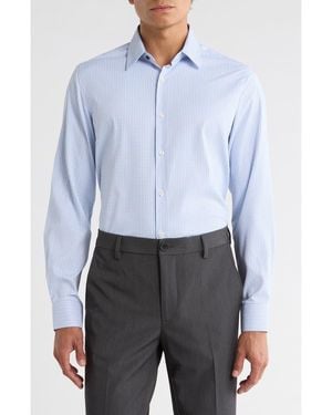 Duchamp Grid Print Slim Fit Dress Shirt - Blue