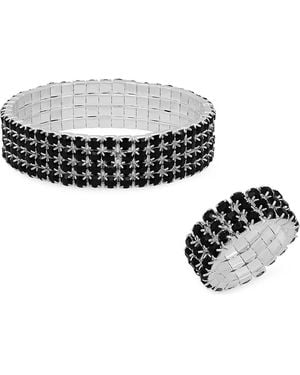 Steeltime Cubic Zirconia Stretch Bracelet & Ring Set - Black
