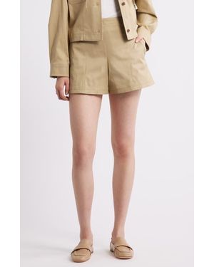 Theory High Waist Flat Front Shorts - Natural