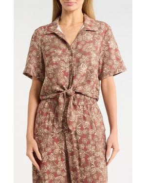 Sanctuary Baja Tie Front Short Sleeve Shirt - Pink