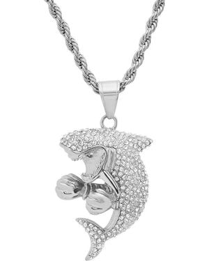 Steeltime Shark Pendant Rope Chain Necklace - White