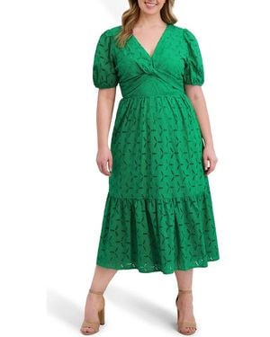 Kensie Cotton Eyelet Midi Dress - Green