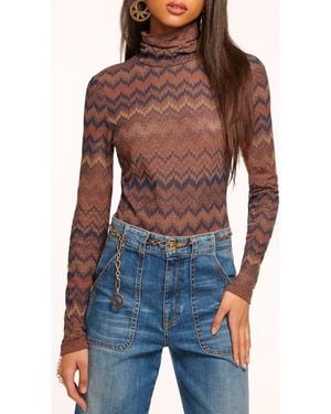 Ramy Brook Prudence Metallic Chevron Turtleneck Top - Blue
