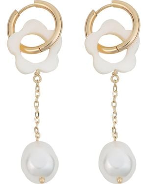 Panacea Flower Cultured Pearl Drop Earrings - White