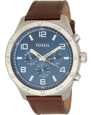 Fossil Brox Multifunction Leather Strap Watch, 50Mm - Blue